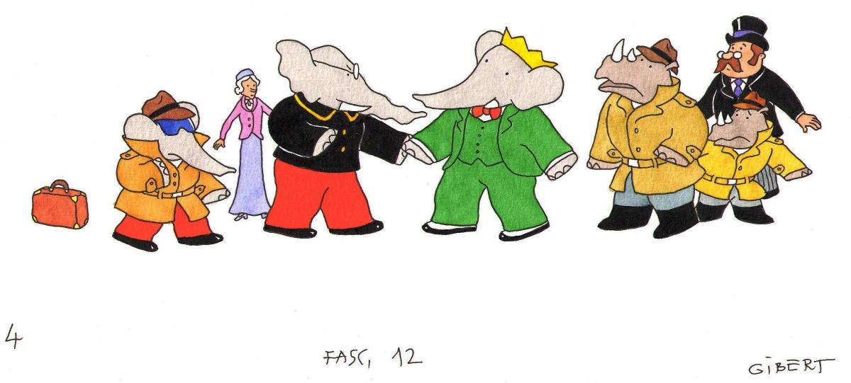 Illustration originale page 4 pour le livre 12 de BABAR