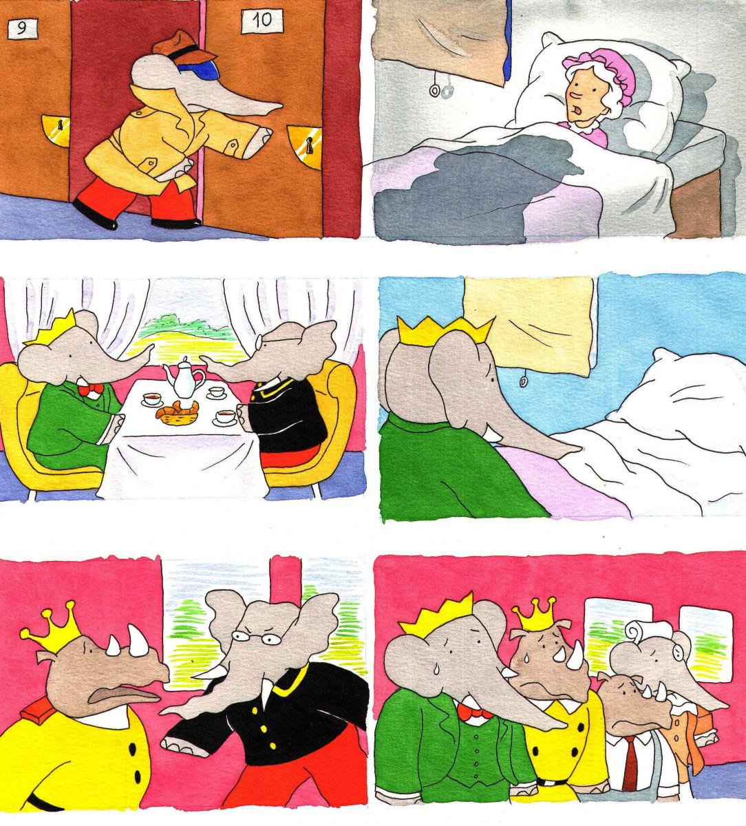 Illustration originale page 6 pour le livre 12 de BABAR