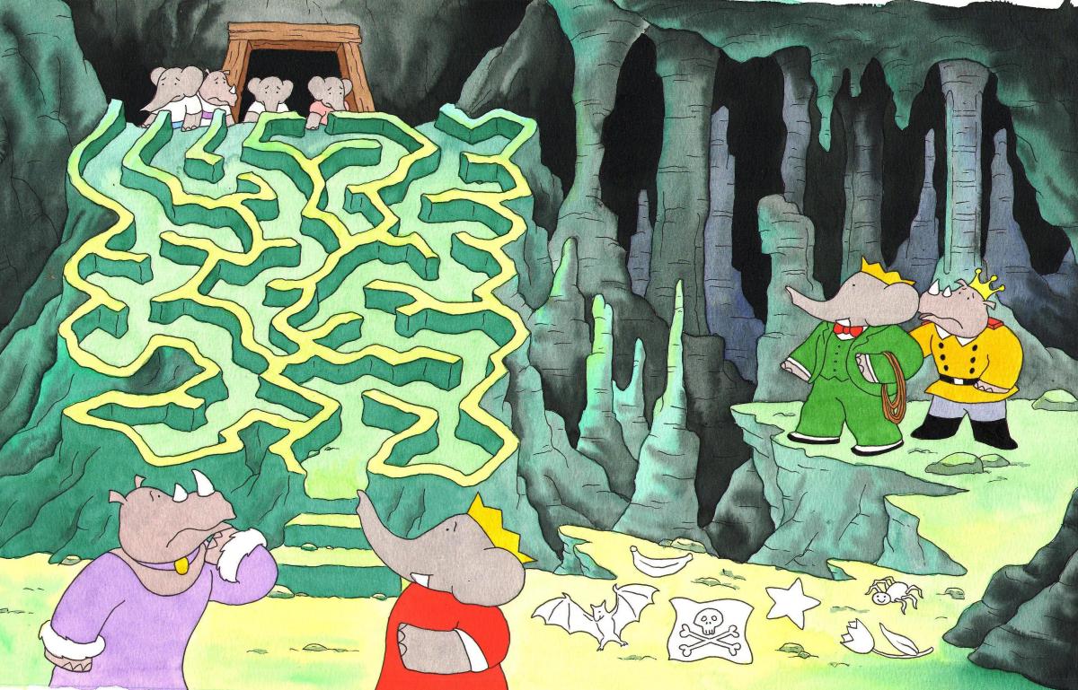 Illustration originale double page 22-23 pour le livre 9 du livre de BABAR