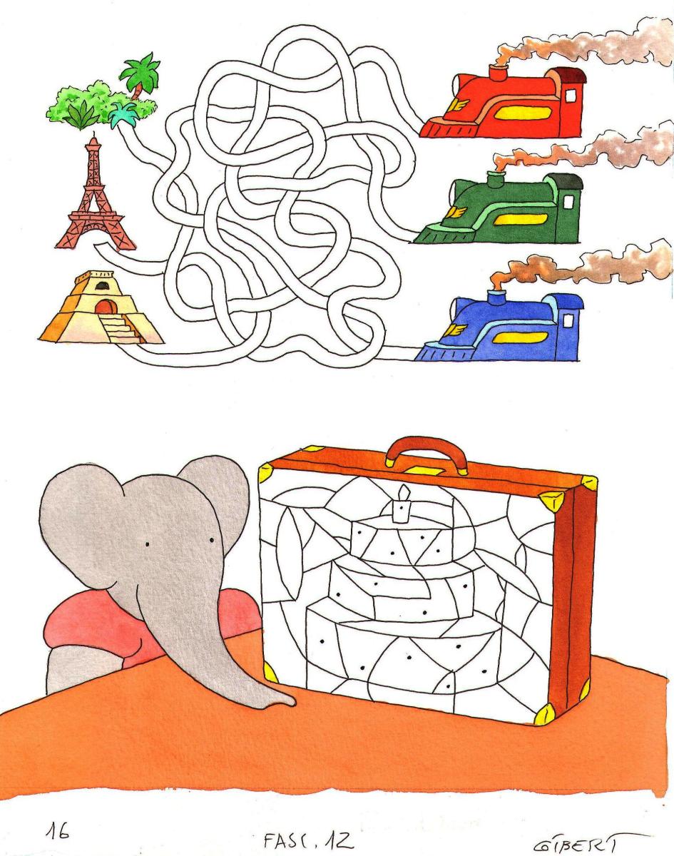 Illustration originale page 16 pour le livre12 de BABAR