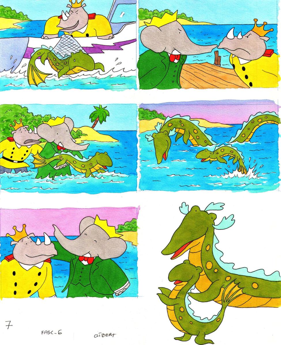 Illustration originale page 7 pour le livre 6 de BABAR