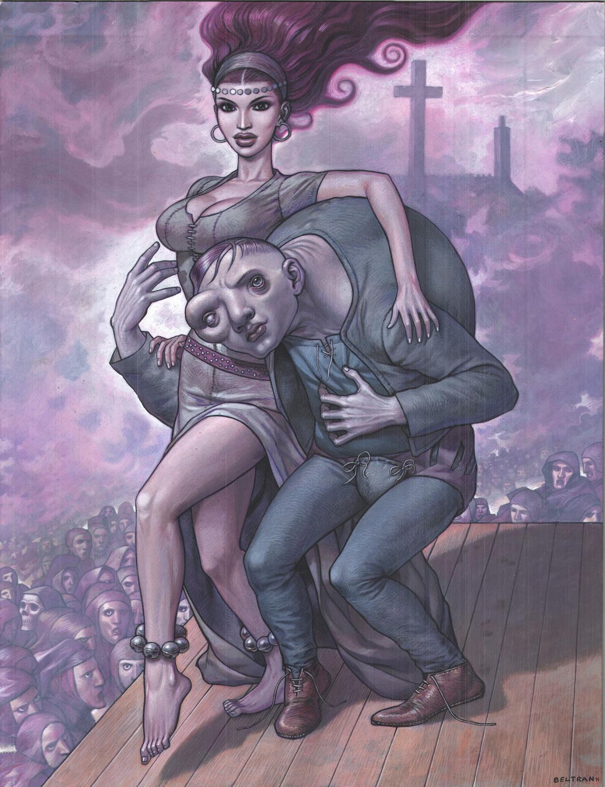 Ilustration originale. 'Casimodo loves Esmeralda.' 