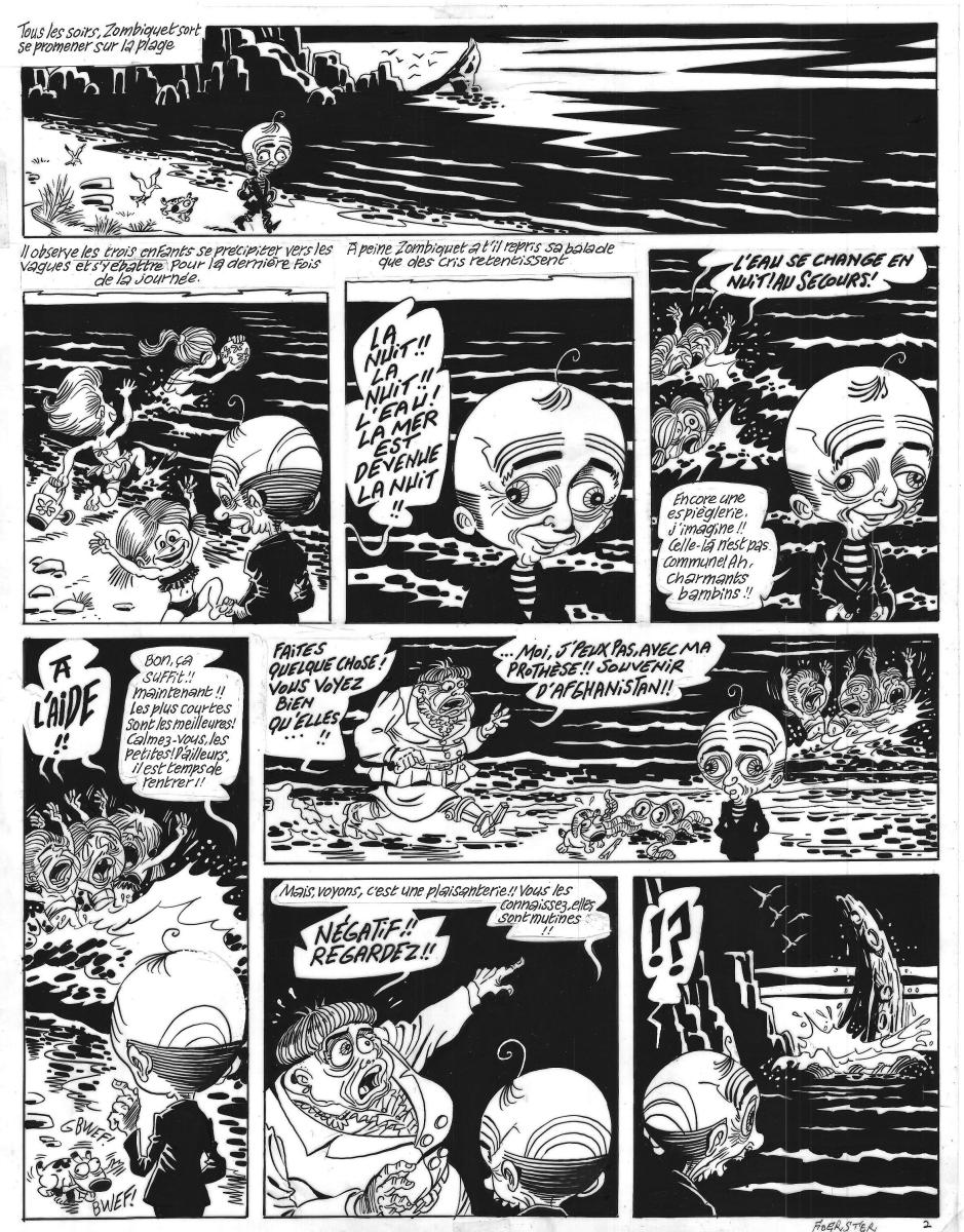 Planche originale 2 du chapitre 1 : La Nuit à Boire dans NECRONOMICKEY et son crayonné