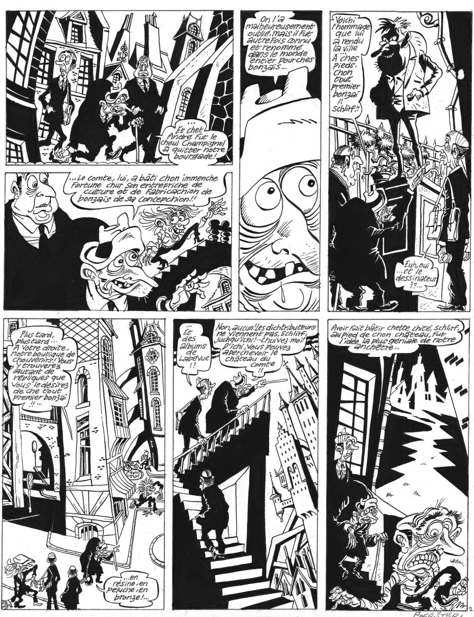 Planche originale 2 de de l'histoire "Il ne faut pas confondre Jobart et Barjot" pour l'hommage aux idées noires de Franquin publiée dans Fluide Glacial
