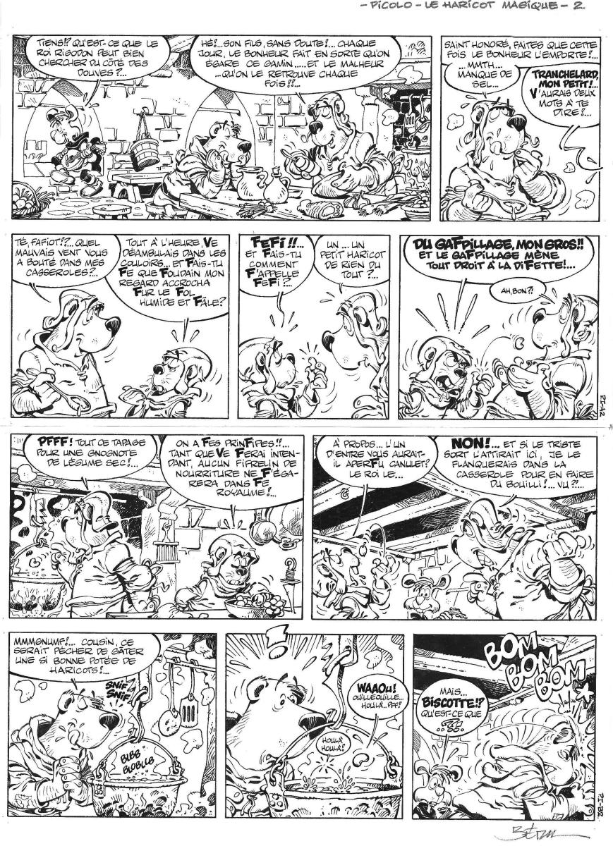 Planche originale 2 de PICOLO LE HARICOT MAGIQUE (précurseur d'Hugo) publié dans l'intégral d'HUGO histoire en 3 planches