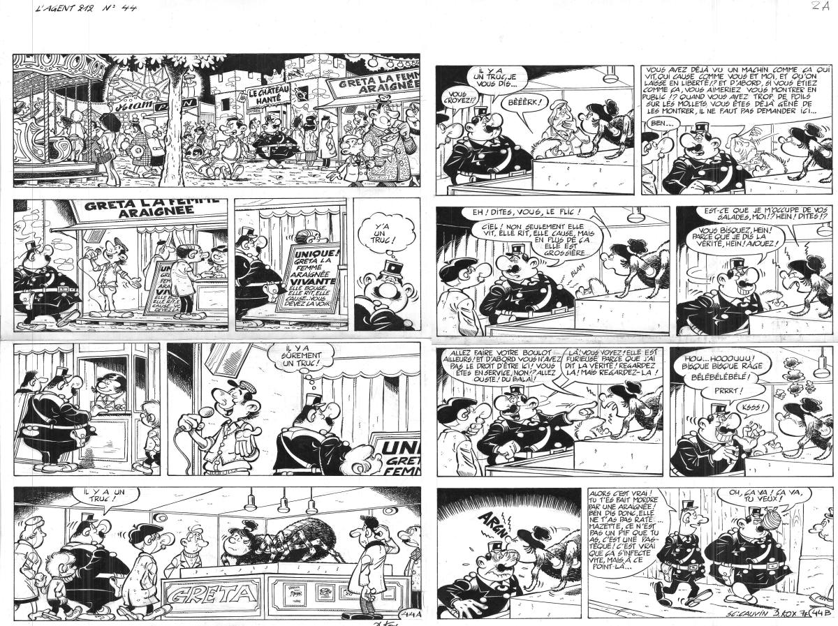 Gag original 44 en deux planches - L'AGENT 212 par KOX Parue dans le journal de Spirou
