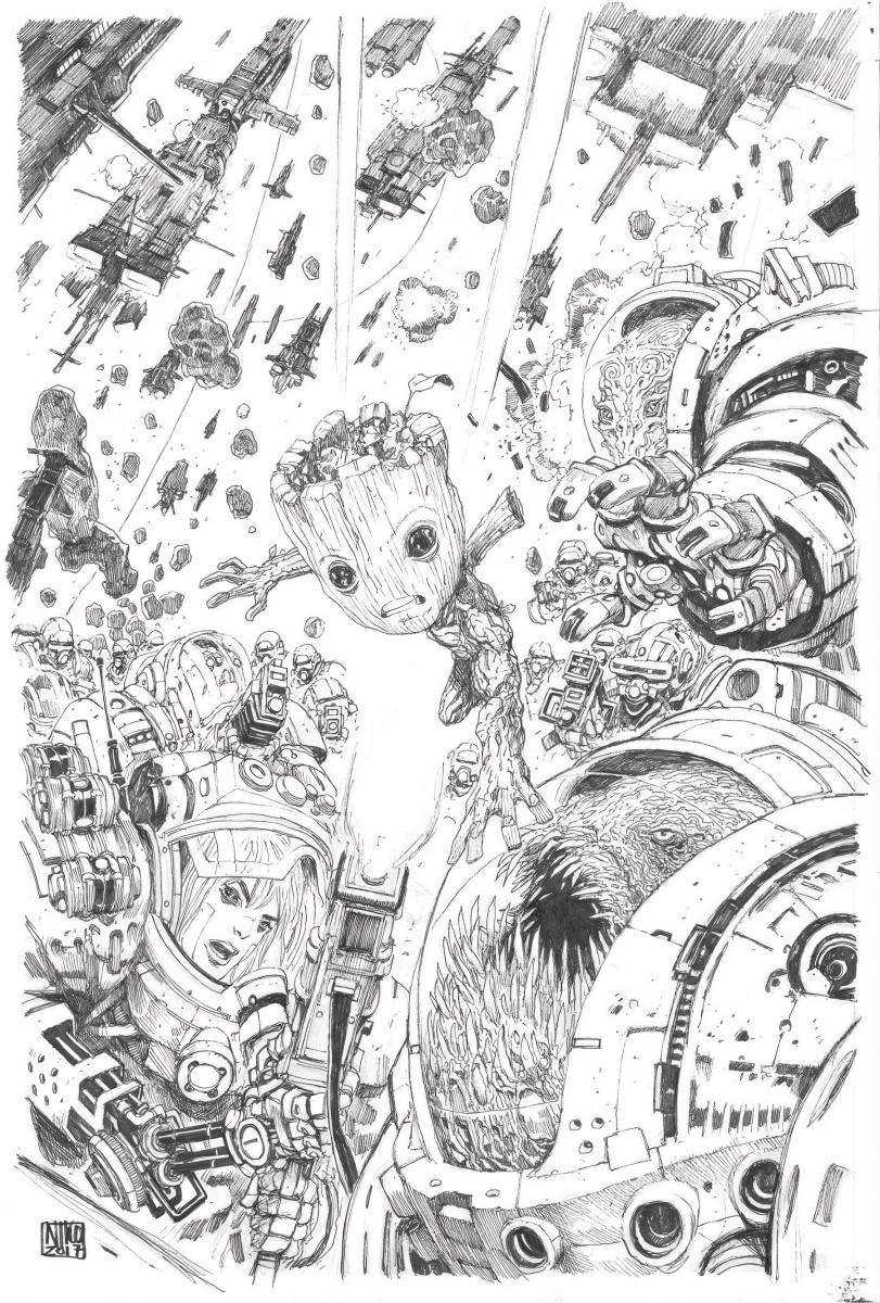 Couverture originale LES GARDIENS DE LA GALAXIE : I am Groot,  par Niko HENRICHON