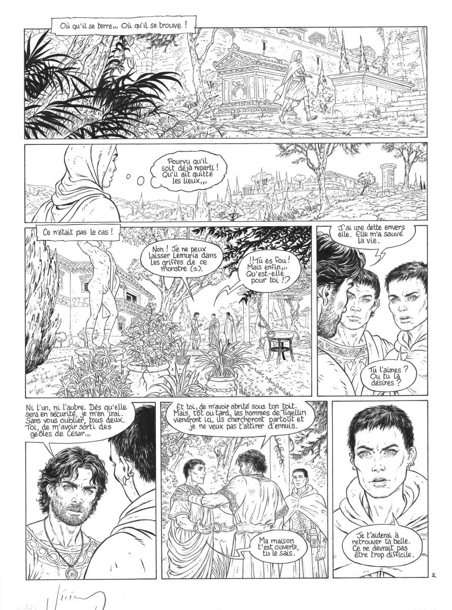 Double planche originale 2 en noir et blanc a l'encre de chine et en couleur a l'aquarelle de Murena Tome 13