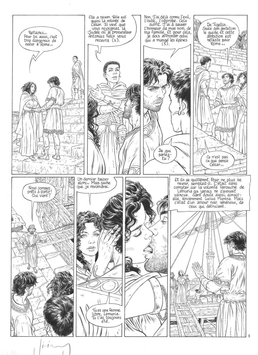 Double planche originale 8 en noir et blanc a l'encre de chine et en couleur a l'aquarelle de Murena Tome 13