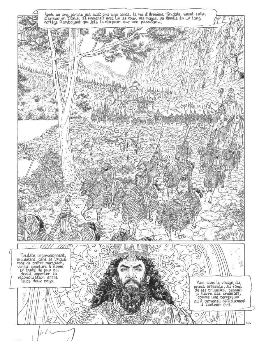 Double planche originale 46 en noir et blanc a l'encre de chine et couleur a l'aquarelle de Murena Tome 13