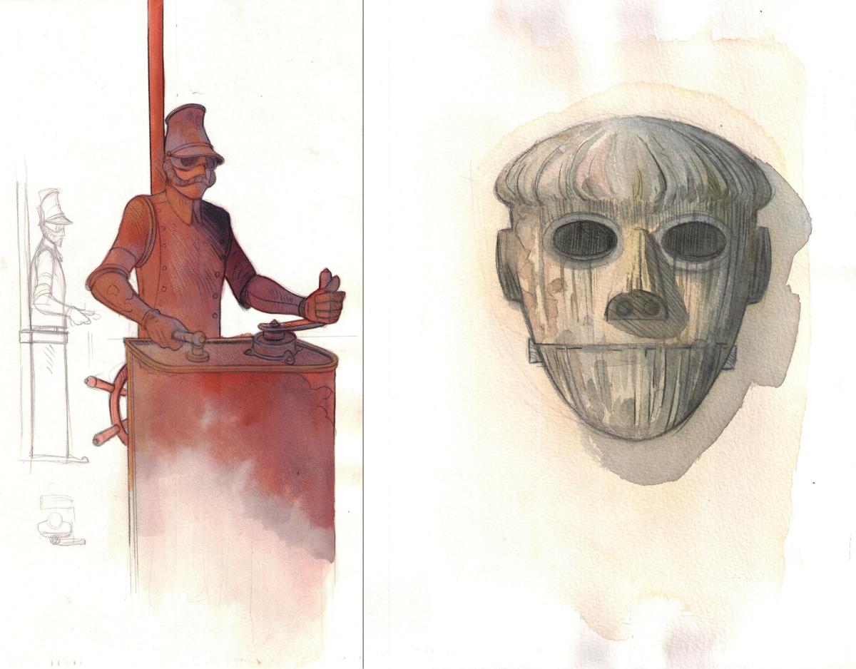 SYBERIA Illustrations de création du jeu à l'aquarelle