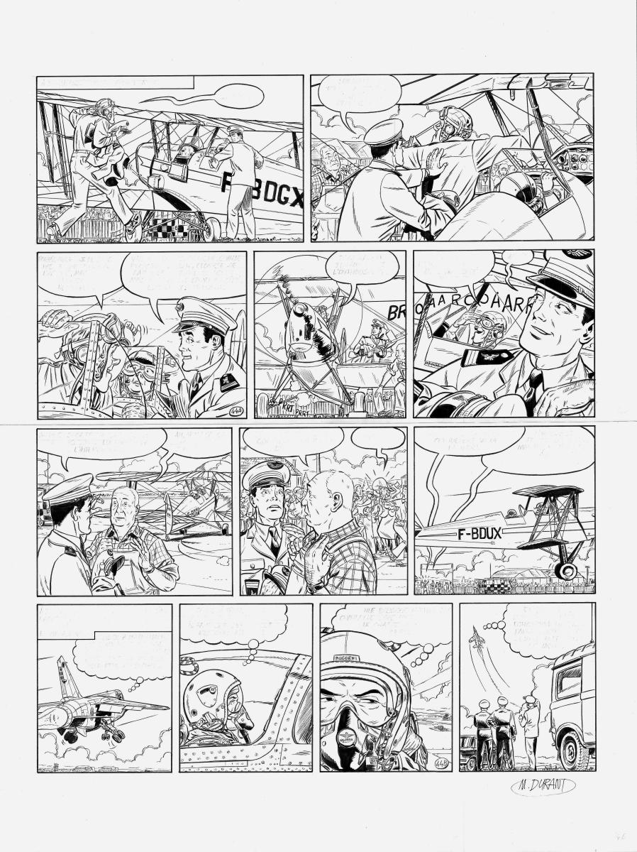 Planche originale 44  et son crayonné Une aventure classique de TANGUY et LAVERDURE TOME  1 Menace sur mirage F1