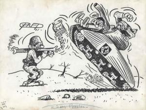 Divers : Illustration originale de FRED publi�e dans la revue Quartier Latin en 1951 Halte au char!