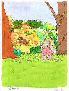 BABAR : Illustration originale de BABAR C�lestine � l'�ge de pierre