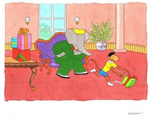 BABAR : Illustration originale de BABAR Jeu dans le Salon