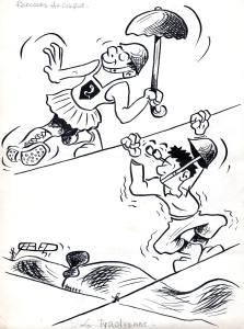 Divers : La tyrolienne. Parcours du risque. Illustration originale de FRED publi�e dans la revue Quartier Latin