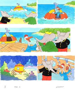 BABAR : Illustration originale page 5 du livre 6 de BABAR