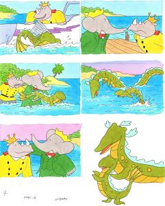 BABAR : Illustration originale page 7 pour le livre 6 de BABAR