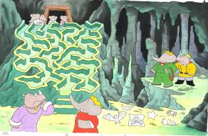 BABAR : Illustration originale double page 22-23 pour le livre 9 du livre de BABAR