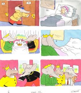 BABAR : Illustration originale page 6 pour le livre 12 de BABAR