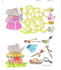 BABAR : Illustration originale page 8 pour le livre 5 de BABAR