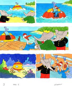 BABAR : Illustration originale page 5 du livre 6 de BABAR