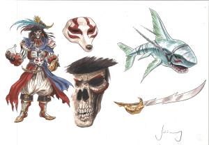 VESPER : Illustration couleur du Capitaine Cagliostro et requin, personnage de VESPER par JEREMY