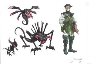 VESPER : Illustration couleur des chim�res de Nocivus et m�decin de Valestiel, personnages de VESPER par JEREMY