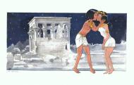 PAPYRUS : Illustration aquarell�e originale sur le th�me de PAPYRUS - Th�ti-Ch�rie et Papyrus s'embrassant-