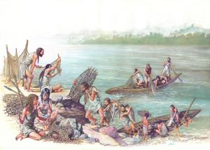 Divers : Illustration originale Homo-sapiens retour de p�che