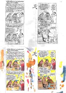 Divers : Gag original complet de Philippe VUILLEMIN : Cop 28, R�duisons le m�thane dans l'atmosph�re. Mise en couleur vendue avec l'original en noir et blanc � l'encre de Chine