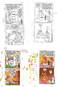 Divers : Gag original -  Pouvoir d'achat, noble combat - pour Charlie Hebdo -  Mise en couleur vendue avec l'original en noir et blanc � l'encre de Chine