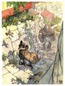 FANG : Aquarelle pr�figurant Fang escaliers