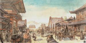 FANG : Peinture originale panoramique � l'aquarelle de Fang