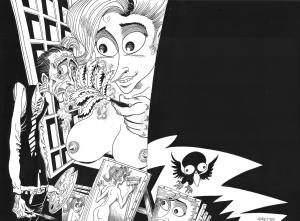 NECRONOMICKEY : Double planche originale du chapitre 5 : Retour � la poussi�re dans NECRONOMICKEY avec son crayonn�