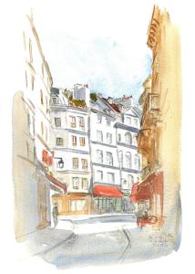 Divers : Illustration originale Rue de la Harpe par Michel RIU 