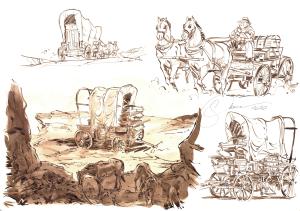 L'HOMME QUI N'AIMAIT PAS LES ARMES A FEU : Illustration originale de recherche pour le Tome 1 de l'Homme qui n'aimait pas les armes � feu Chariot