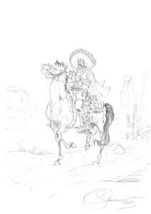 L'HOMME QUI N'AIMAIT PAS LES ARMES A FEU : Illustration originale au crayon pour le Tome 1 de l'Homme qui n'aimait pas les armes � feu (Manolo Cruz)