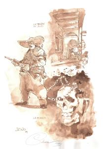 L'HOMME QUI N'AIMAIT PAS LES ARMES A FEU : Illustration originale de recherche de Jesus au lavis pour le Tome 1 de l'Homme qui n'aimait pas les armes � feu