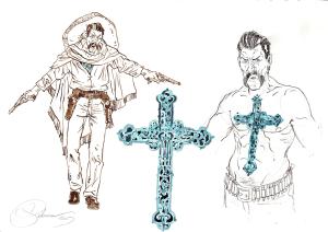 L'HOMME QUI N'AIMAIT PAS LES ARMES A FEU : Recherche initiale pour le personnage Manolo Cruz avec tatouage Tome 1 de l'Homme qui n'aimait pas les armes � feu