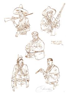 L'HOMME QUI N'AIMAIT PAS LES ARMES A FEU : Illustration originale de recherche pour le Tome 1 de l'Homme qui n'aimait pas les armes � feu Les hommes de Manolo 1