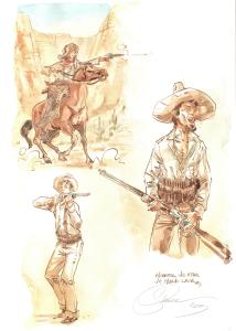 L'HOMME QUI N'AIMAIT PAS LES ARMES A FEU : Illustration originale aquarell�e de recherche pour le Tome 1 de l'Homme qui n'aimait pas les armes � feu Les hommes de Manolo