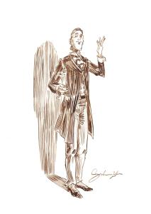 L'HOMME QUI N'AIMAIT PAS LES ARMES A FEU : Illustration originale de recherche pour Byron Peck en costume pour le Tome 1 de l'Homme qui n'aimait pas les armes � feu