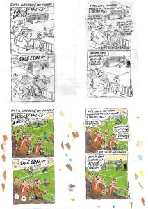 LES SALES BLAGUES DE L'ECHO : Gag original complet de Philippe VUILLEMIN : Interdire les stades. Mise en couleur vendue avec l'original en noir et blanc � l'encre de Chine