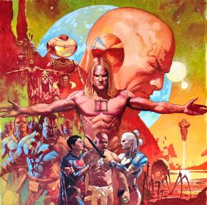 META-BARON : Huile sur carton originale - META-BARRON - peinture originale pour la couverture de l'�dition soft cover de Orne-8 le Techno-Cardinal ( T.03 )
